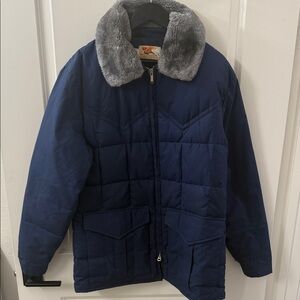 Vintage Comfy Down Blue Gray Faux fur collar Winter Puffer Jacket